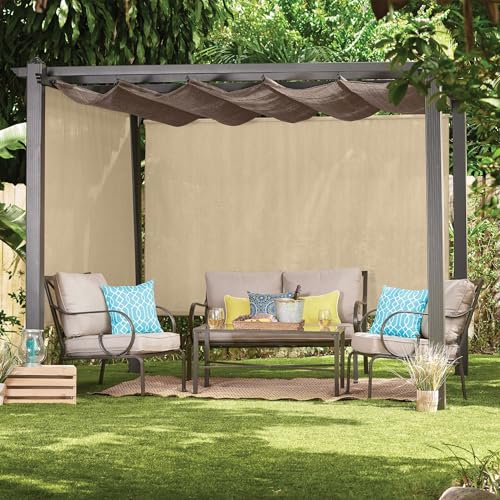 Coolaroo Outdoor Roller Shade with Wand - 80% UV Block Breathable Light Filtering Shade for Patio or Porch Fade-Resistant Easy-Clean Fabric 8ft x 6ft Sesame