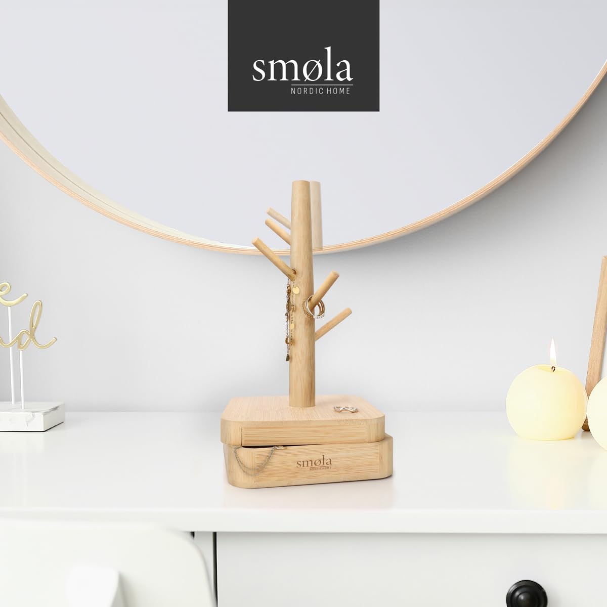Schmuckbaum aus Holz - 4 Ebenen mit Aufbewahrungsbox - Schmuck Organizer, Schmuckständer für Ketten, Ohrringe, Ringe - Deko Schmuck Aufbewahrung