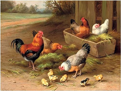 FlekmanArt Rooster Chicken Mural Tile, Ceramic, Matte, 8x6 inches, 1 Count, Glue Down, Waterproof, Rustic, 1 Piece