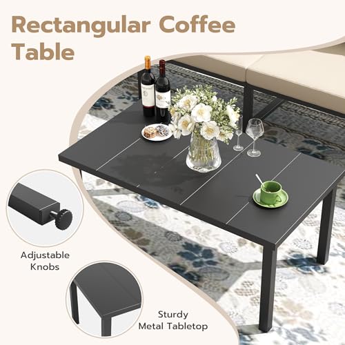 Image of 5 Pieces Metal Patio Furniture Set Deck Outdoor Furniture 7-Seat Patio Conversation Sets All-Weather Rust-Proof Sectional Sofa Set with Removable Cushion for Deck, Balcony, Yard, Poolside