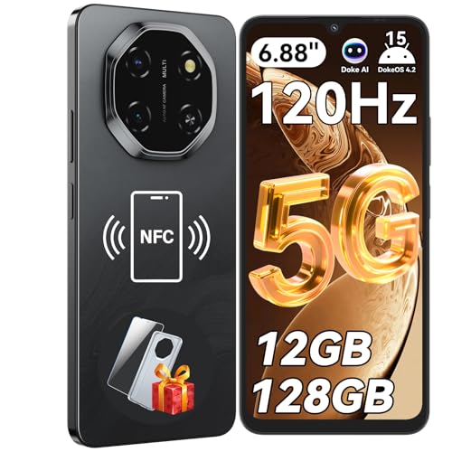 Blackview Shark 6 Unlocked Android Phones 5G (2025), Android 15 Cell Phone Unlocked, 6.88" 120Hz Display, 12GB+128GB/2TB, 16MP+8MP AI Camera, 5000mAh/18W,Fingerprint/Face ID,Dual SIM/GPS/OTG/NFC,Black