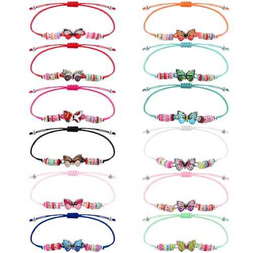 Livdouyu 12 Stück Freundschaftsarmbänder für Kinder mit Schmetterling Anhänger Einstellbare Armbänder für Mädchen Kindergeburtstag Gastgeschenke(Zufällige Farbe)