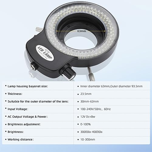 Faruijie ZR-XWJ-144LED-BLACK 144 Led Ring Microscope Light,Adjustable Illuminator Microscope Lamp Ring Light Source For Lab Stereo Microscopes& Camera thumb #3