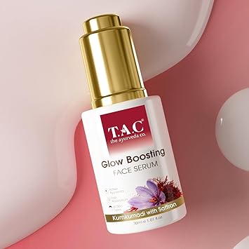 TAC - The Ayurveda Co. Kumkumadi Glow Boosting Face Serum With Saffron & 24K Gold | Brightening & Pigmentation Control | Spot Reduction | For Dull Skin & All Skin Types | 30ml - image, photos