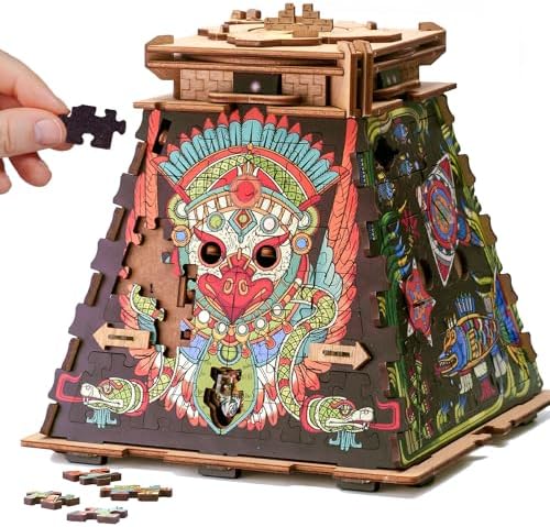 iDventure Cluepuzzle Pyramid of The Sun | Puzzle Box with Jigsaw Puzzle | Escape Room Game | Treasure Box | 3D Wooden Puzzle | Sequential Puzzles Puzzle Box Adults and 10+ | Money Gift Box