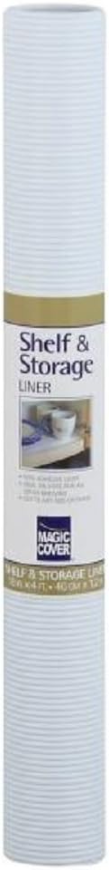 Magic CoverNon-Adhesive Vinyl Shelf and Storage Liner Ideal for Wired Shelving, 18-Inches by 4-Feet, White Ribbed