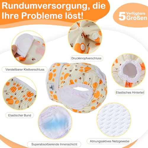UFO PET Wiederverwendbare Hunde Windeln Weiblich, Läufigkeitshose für Hündinnen XS (3 Stück), Hochsaugfähige Hundewindeln für Hündinnen mit Starkem und Flexiblem Verschluss - Süße Krallen