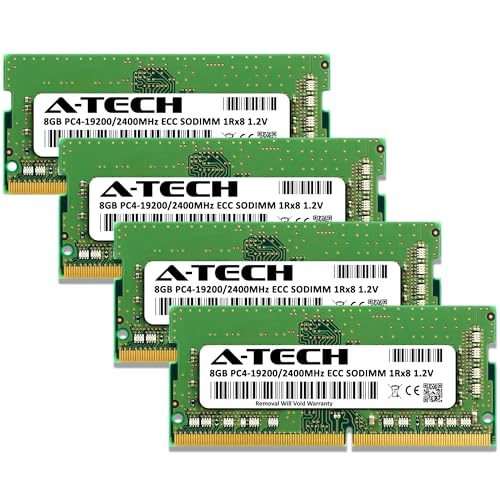 Image of A-Tech 32GB Kit (4x8GB) DDR4 2400MHz PC4-19200 ECC SODIMM 1Rx8 Single Rank 1.2V 260-Pin RAM Memory Upgrade Modules for Microserver, Workstation, and Networking Platforms