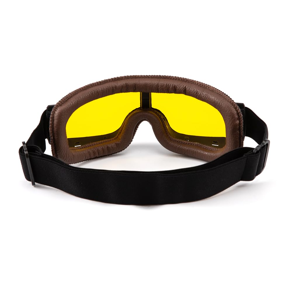 Lunettes de moto vintage aviateur rétro Cuir PU Lunettes pliables et coupe-vent pour hommes et femmes