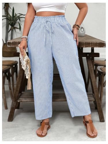 Floerns Women's Plus Size Summer Long Pants Paperbag Waist Straight Leg Boho Trousers4