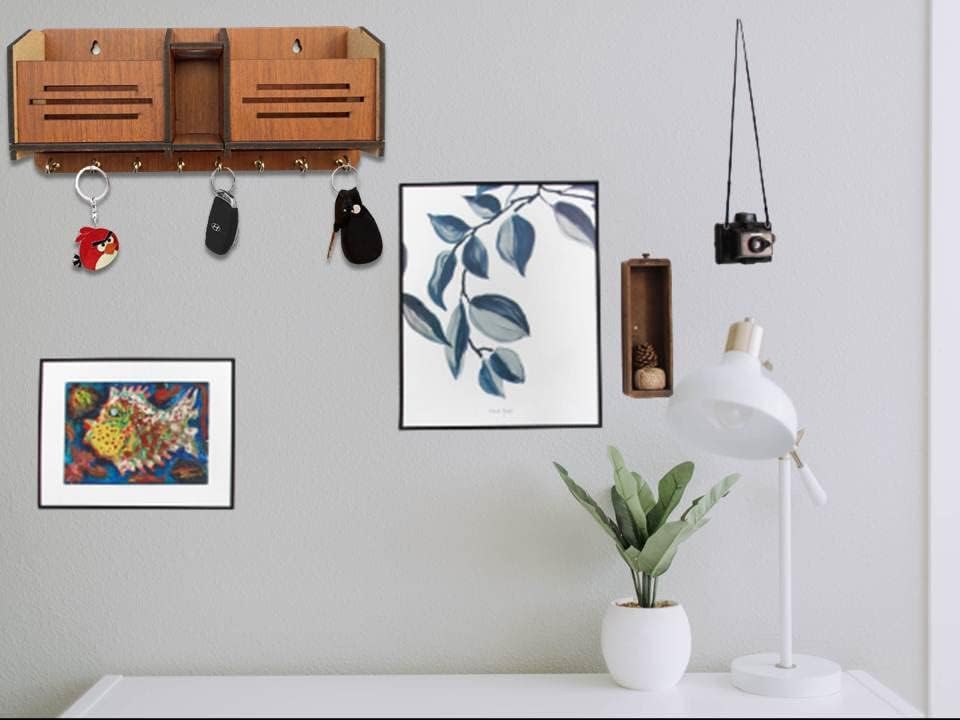 Image of Wooden Key Holder for Home MDF Wood Wall Mounted Designer Key Holders for Wall Decor Keys Hanger Stylish Mobile Stand Key Organizer for Home Decor and Office Decor Keychain Hanger