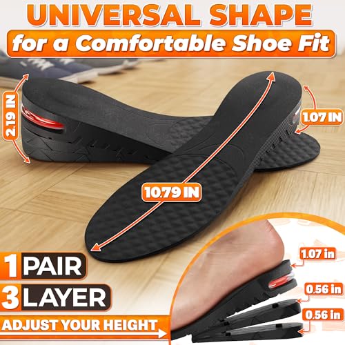 Image of 3-Layer Height Increase Insoles for Men and Women - Adjustable Height Boosters with PVC Layers Up to 2.75 inch / 7cm, Trim-to-Fit Comfort, Firm Fit for US Sizes 4.5-9 - Shoe Lifts Men for Event & Work Use