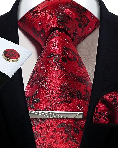 Image of Paisley Floral Mens Tie Formal Necktie Pocket Squares Ties Clips Cufflinks Classic for Men Set