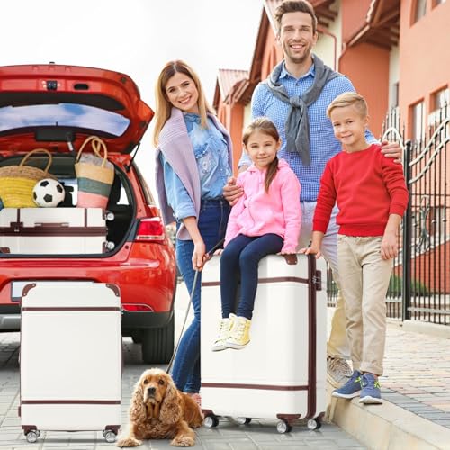 3-Piece Hardside Luggage Set with TSA Lock, 20" & 28" Spinner Suitcases and 12" Cosmetic Case, Lightweight Construction, 360° Rolling Wheels, Expandable 28" Luggage for Travel (White + ABS)2