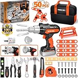 50PCS Kids Tool Set for Boys Ages 3 4 5 6 Years Old - Pretend Play Construction Tool Kits with Portable Tool Bag & Electronic Toy Drill, Toddler Tool Set, Christmas & Birthday Gifts for Boys