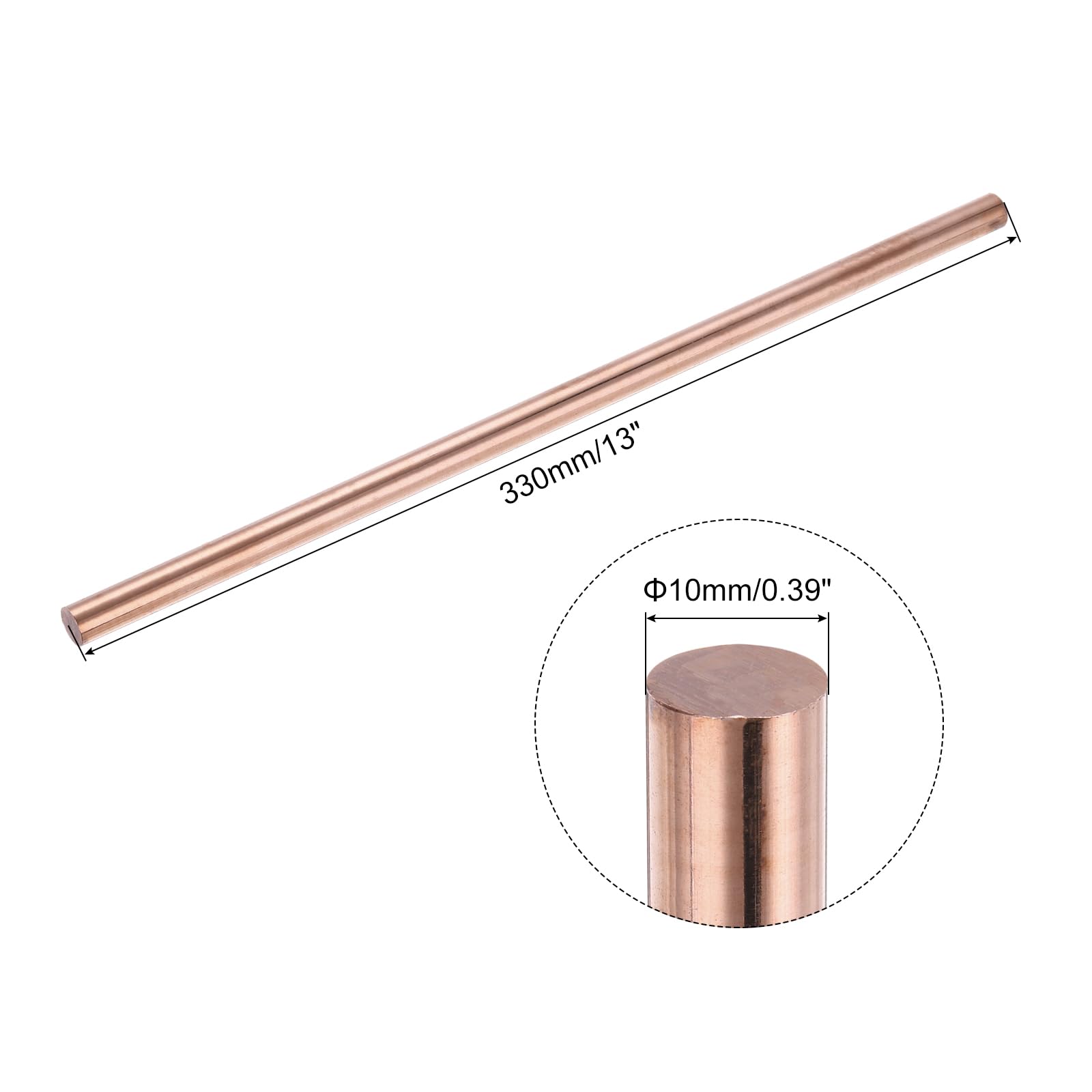 QUARKZMAN Asta Tonda in Rame Puro 10mm/0,39" Diametro 330mm/13" Lunghezza Rame Tondo Asta Tondino Rame Massiccio per Fai Da Te Artigianato Metallo Hobby Lavorazione Metallo