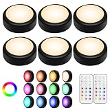 Alivation Puck Lights with Remote Control, LED Under Cabinet Lighting Wireless, LED Light Battery Operated, Tap Battery Powered, Stick on Push Lights for Closet, Kitchen, Wall, Counter (Black)