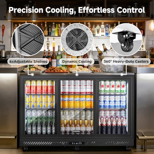 Image of BODEGACOOLER Back Bar Cooler,12 Cu.ft Commercial Beverage Refrigerator with 3 Sliding Glass Doors, Stainless Top,Beverage Fridge Perfect for Beer,Wine,Soda,DOE Approved, With Casters