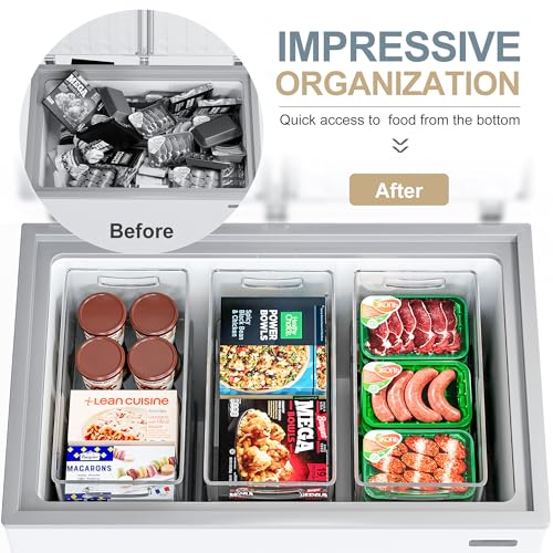 8 PACK Freezer Organizer Bins Fridge Organizer Stackable Storage Bins with Side Handles Refrigerator Organizers and Stor - Additional View