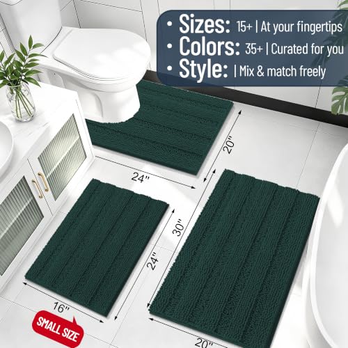 Image of Smiry Thick Small Chenille Bathroom Rugs 24x16, Extra Absorbent Striped Bath Mat, Machine Washable, Rubber Backing, Bath Rugs for Bathroom, Tub & Shower, Home Decor Accessories, Blackish Green