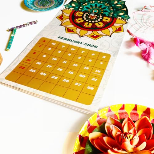 Image of 12 inchx9 inch Mandala Wall Calendar 2026 | Traditional Indian Art | Bold Dates | Wiro-Bound | Matte Laminated | Indian Holidays Marked