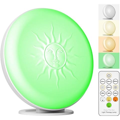 McDen Light Therapy Lamp,UV-Free 10000 Lux Therapy Light,with Green Light Headache Therapy and White Light Happy Mood Light Therapy, 20 Adjustable Brightness Levels and 4 Timer Function (GLD-MM77) Cover