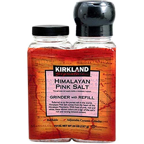 Kirkland Signature Mediterranean Sea Salt and Himalayan Pick Salt Bundle | Each Salt Comes in a Grinder with a Refill | 26 oz of Each Salt
