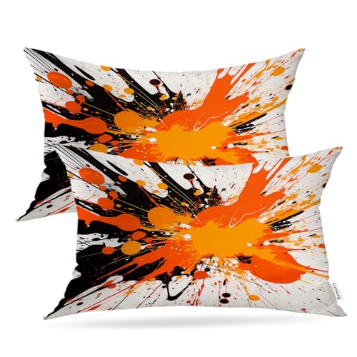 Batmerry Splashes Vibrant Throw Pillow Covers, Abstract Splash Art Decorative Pillow Covers Digital Printing Blended for Couch Sofa Bed Invisible Zipper 12X20 in(Set of 2)
