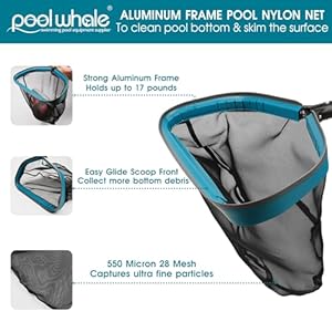 Poolwhale swimming pool cleaning kit aluminum frame skimmer net with 10ft adjustable pole 175 pool brush head pools maintenance kits for inground above ground swimming pools removes debris  urban country home decor