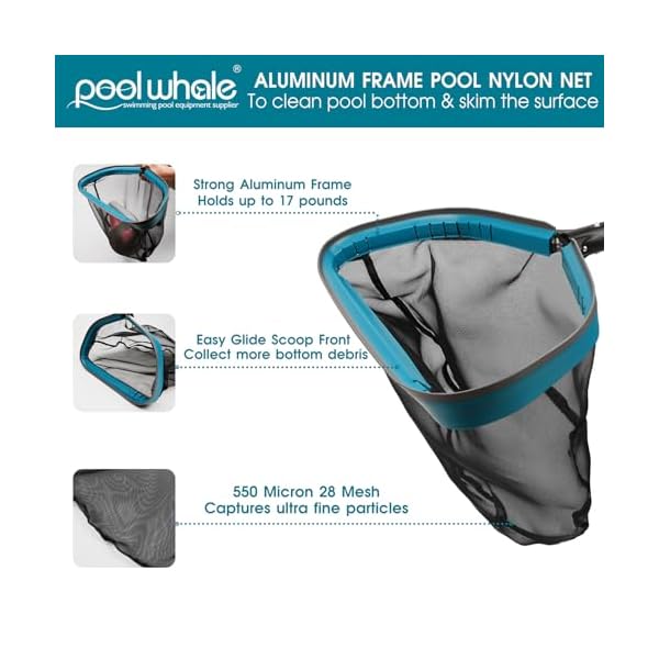 Poolwhale swimming pool cleaning kit aluminum frame skimmer net with 10ft adjustable pole 175 pool brush head pools maintenance kits for inground above ground swimming pools removes debris  urban country home decor