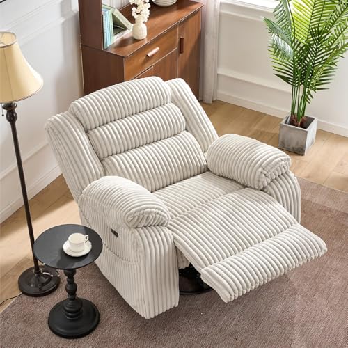 Power Swivel Rocker Recliner Chair for Adults with Massage and Heat, USB and Type-C Charging Port, Infinite Position, Electric Glider Rocking Chairs for Living Room, Nursery, Pale Grey