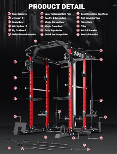 Image of YOLEO Smooth Pulley System Power Cage, Adjustable Cable Crossover Power Rack, Multi-Functional Cable Machine for Home Gym