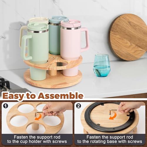 Image of MyLifeUNIT Water Bottle Organizer for Stanley Cups 40oz /30oz /20oz, 360 Rotating Wooden Tumbler Organizer, Stanley Cup Holder for Cabinet Storage (Yellow)
