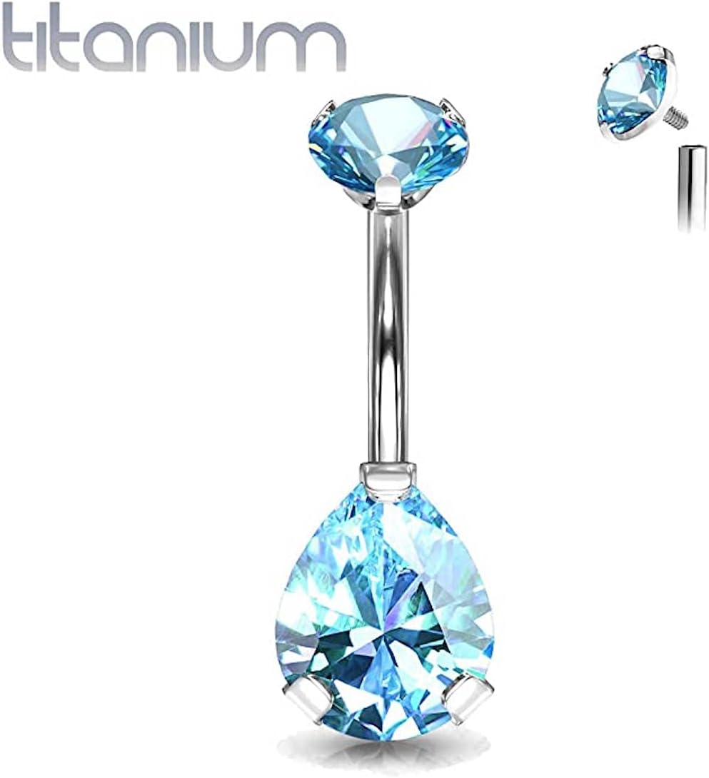 Covet Jewelry Titanium Internally Threaded Top Prong Pear CZ Belly Button Navel Rings