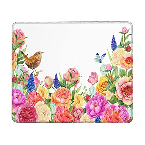 SATOHA Rote Blumenaquarell-Blumen-Blauer Schmetterling Boho Pfingstrose Mauspad Farbenfrohe Blumen Mauspad Mit Rutschfester Gummibasis Für Gaming-Büro-Laptop-Computer 9,5 X 7,9 Zoll Cover
