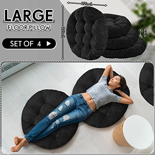 4 Pcs Round Floor Pillows Cushions 22 X 22 Inch Meditation Floor Pillow Large Floor Pillow For Kids And Adults Meditation Cushion Large Pillows For Floor Seating Yoga Living Room Office (Black) #TOP2