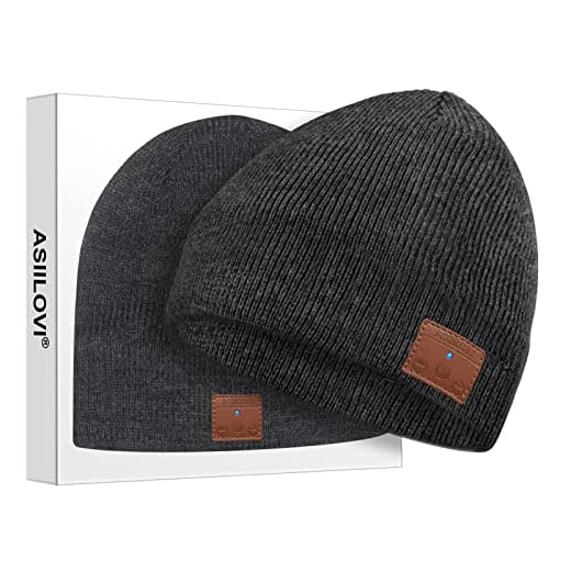 ASIILOVI Bluetooth Beanie, Bluetooth 5.0 Wireless Winter Warm Knit Hats Cap with Double Inner Lining Fleece, Mic and HD Speakers, Gifts for Men Family Thanksgiving Christmas-Unisex(001-Charcoal)
