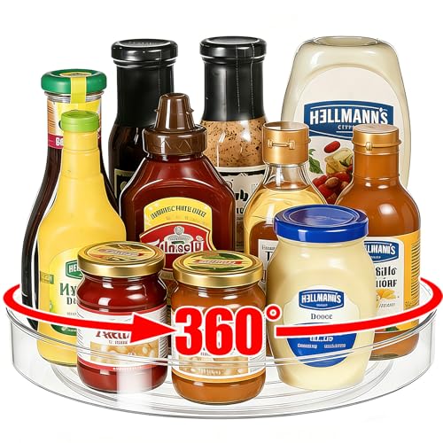 Especiero Giratorio 360° - Plato Giratorio Transparente 23.5cm con Rodamientos de Acero Inoxidable para Cocina y Nevera, Bandeja Giratoria Organizador para Especias, Tarros, Cosméticos