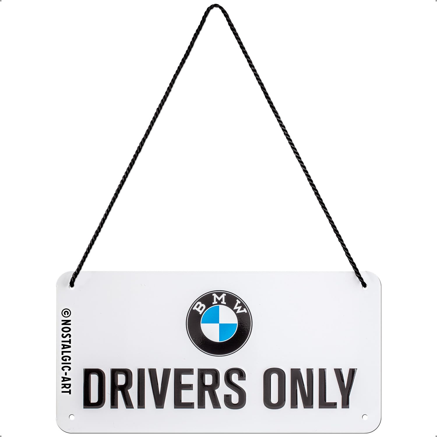 Nostalgic-Art Retro Hanging Sign, 3.9" x 7.9", official license product (OLP), BMW – Drivers Only – Gift Idea for car accessories fans, Metal Plaque,