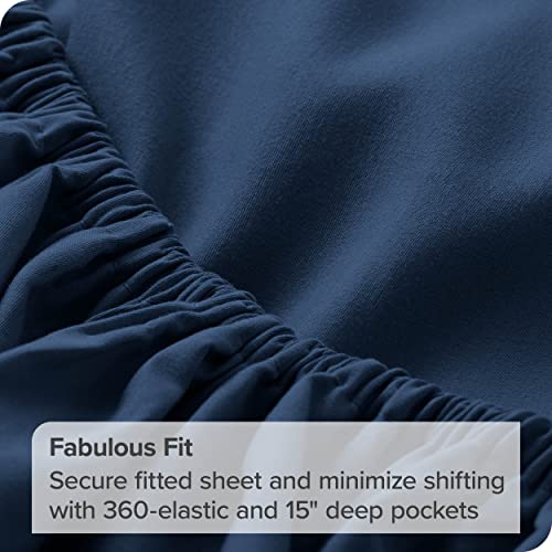 Bare Home Fitted Bottom Sheet Queen - Premium 1800 Microfiber - Ultra-Soft Wrinkle Resistant - Deep Pocket - Queen Fitted Sheet (Queen, Dark Blue) #TOP5