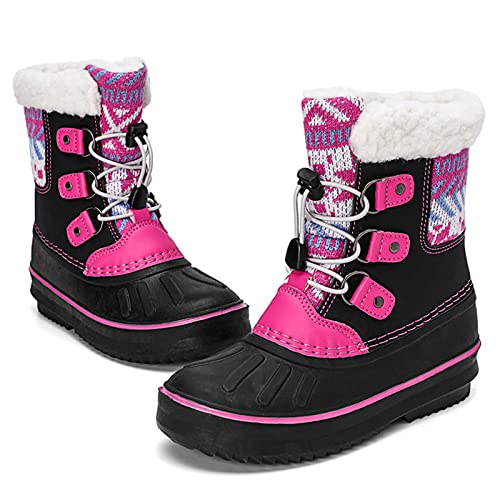 AONETIGER Bottine Fille Hiver Bottes de Neige Enfant Chaud Fourrure Doublure Bottes et Bottines Fille Confort Peluche Raquettes à Neige Intérieur/Extérieur(Noir Rose,Taille 34) Cover