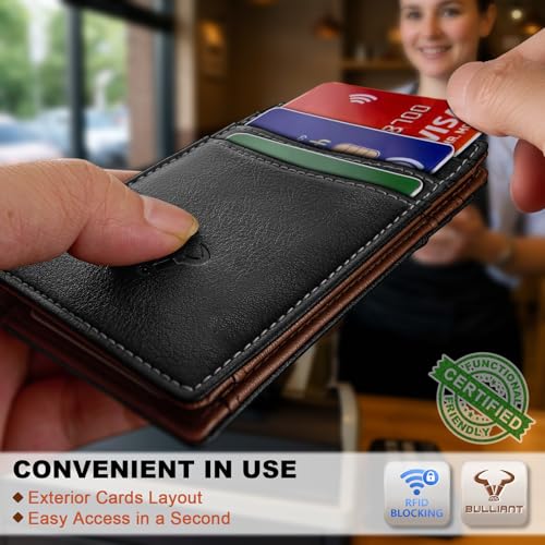 Image of BULLIANT Slim Wallet For Men 12Cards,Magnetic Flip Build-in Money Clip Airtag Compatible-RFID Blocking