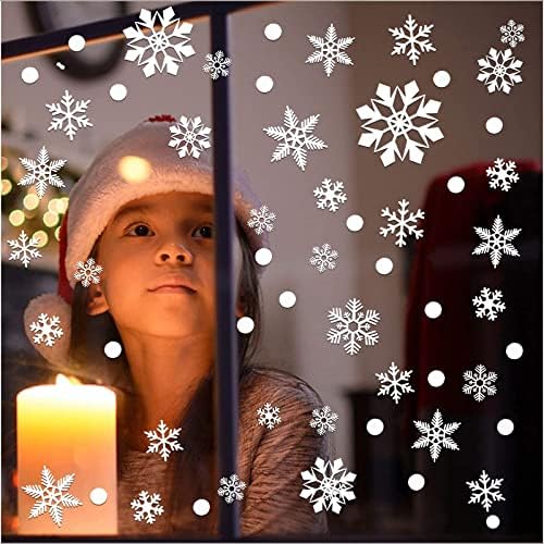 MSQ White Snowflakes Christmas Window Decoration Static Stickers Clings Decal Snowflakes Reusable Double-Side PVC Stickers (5 Sheets)