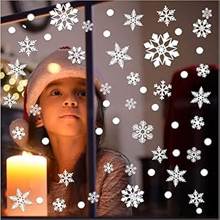 MSQ White Snowflakes Christmas Window Decoration Static Stickers Clings Decal Snowflakes Reusable Double-Side PVC Stickers (5 Sheets)