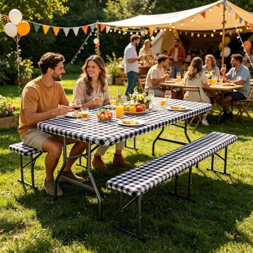 Table de pique-nique extérieure avec nappe pliante robuste