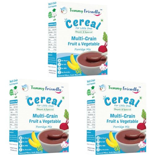 Image of TummyFriendly Foods Organic Sprouted Ragi Almond Dates Porridge Mix | Made of Sprouted Ragi Powder for baby | Available in Trial Baby Packs too | Shelf-life 9 month | 200g (Multi Grain) (Pack of 3)