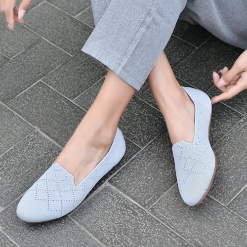 Image of poemlady Women's Ballet Flat Shoes Dress Shoes Knit Round Toe Slip On Ballerina Walking Flats Shoes for Woman Low Wedge Casual