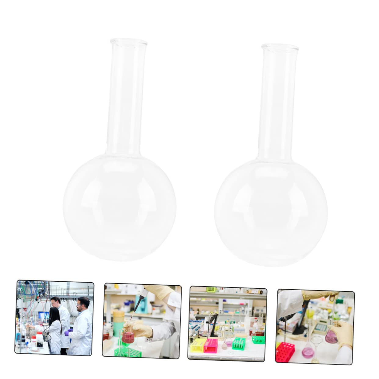 Rundkolben Glasflaschen aus Glas mit Schmalem Hals 2 Stück für Chemische Experimente im Labor und Wissenschaftliches Studium