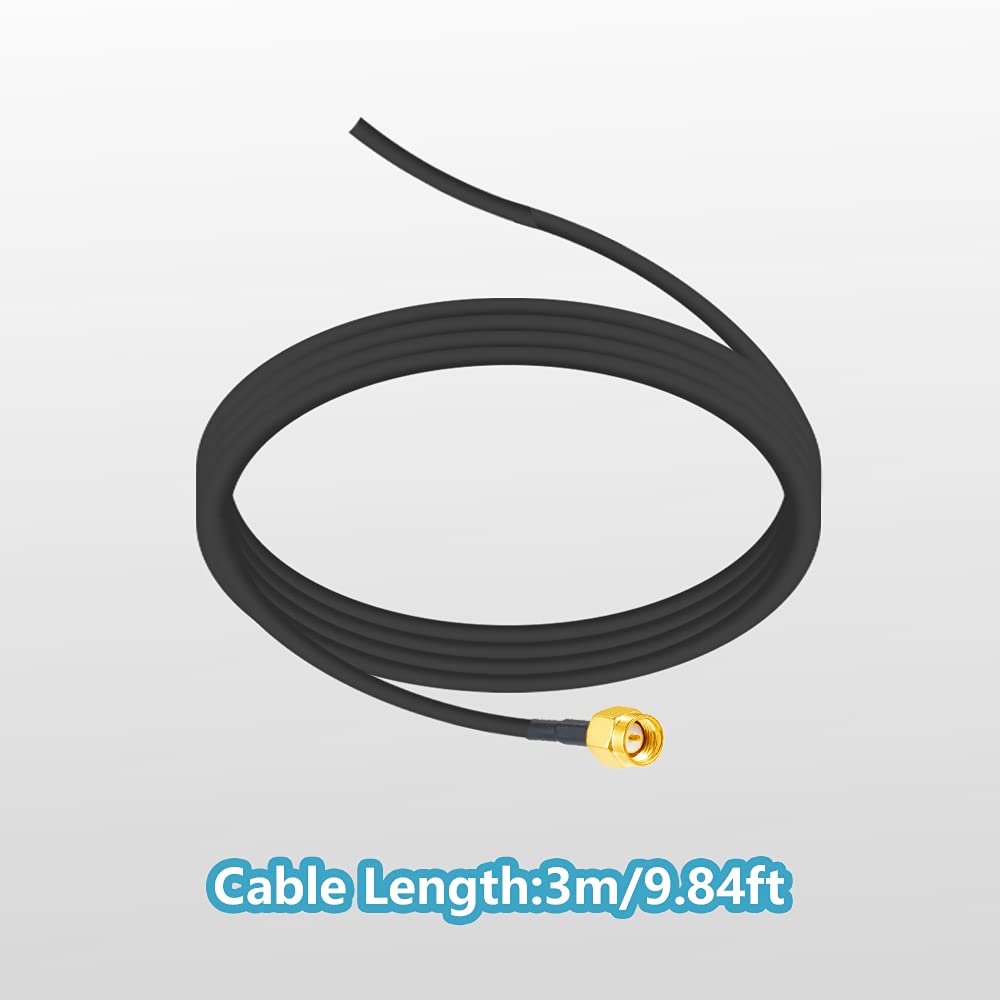 Vecys Noir Antenne 4G LTE Adaptateur de Prise SMA 8DBi GSM / 3G / 4G Omnidirectionnel Extérieur Intérieur Antenne 4G 3M Câble RG174 Base Magnétique