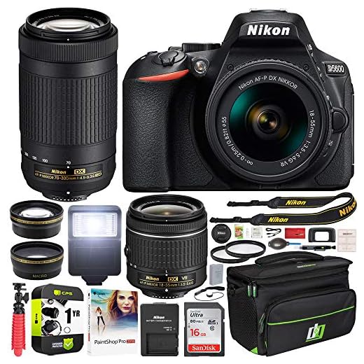 Nikon D5600 DSLR Wi-Fi Digital SLR Camera with Double Zoom 2 Lens Kit AF-P 18-55mm VR & 70-300mm ED + 0.43x Wide Angle Lens + Lens + Case + 1 YR CPS Enhanced Protection Pack and Accessory Bundle